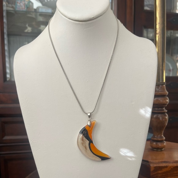 La Dolce hand blown glass moon pendant 18K white gold plated snake chain. - Picture 2 of 8